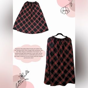 Long skirt: 33.5 in
Checkered with red and white stripes and a gray background.